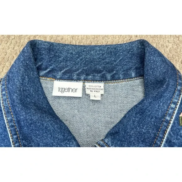 Together Women's Vintage Rare Embroidered‎ Button Up Denim Jacket Size Large
